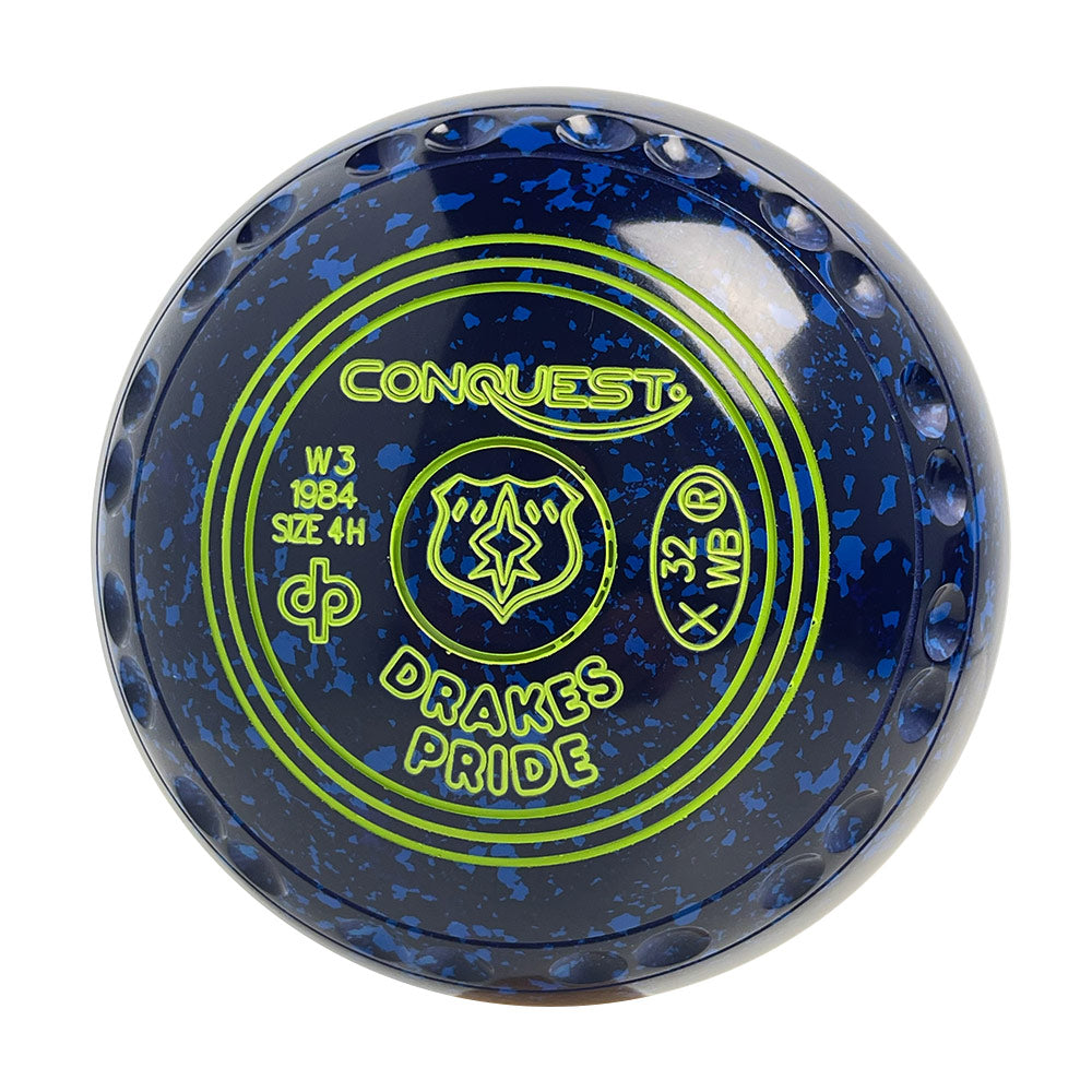 Drakes Pride Conquest Lawn Bowls Size 4 Heavy Gripped - Blue Speckled