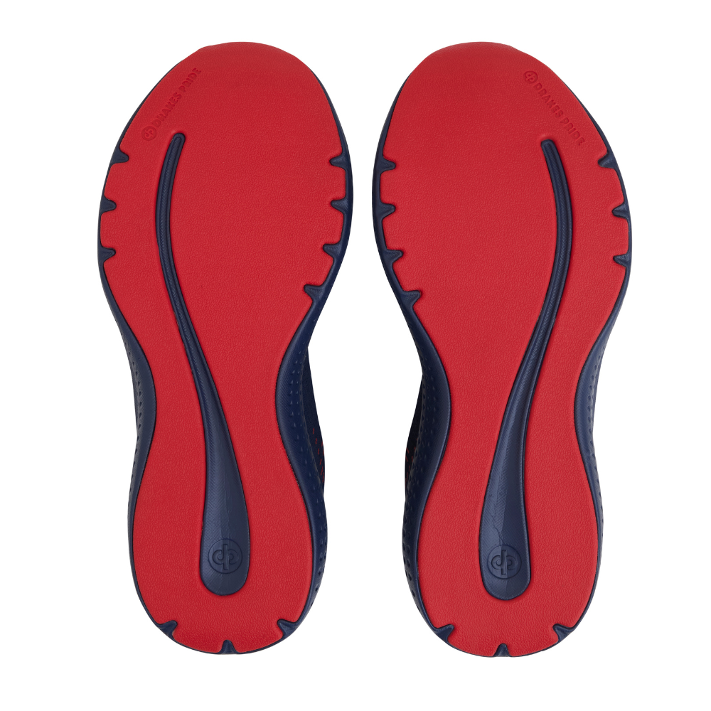 Drakes Pride Men’s Renegade 4E Wide Lawn Bowls Shoe in Navy and Red – Sole View