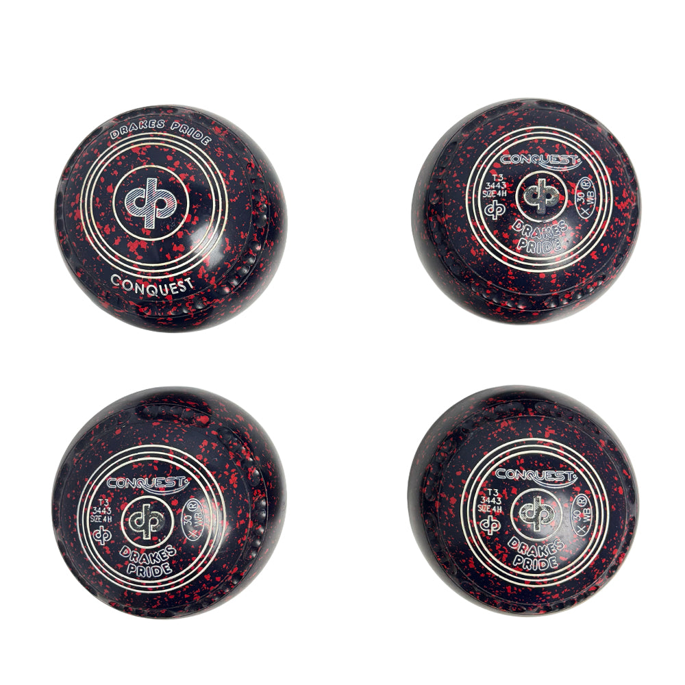 Drakes Pride (Pre-Owned) Conquest Lawn Bowls 4 Heavy Gripped Navy/Red Speckle T3-3443