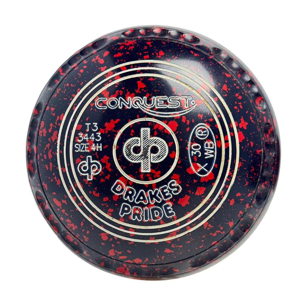 Drakes Pride (Pre-Owned) Conquest Lawn Bowls 4 Heavy Gripped Navy/Red Speckle T3-3443