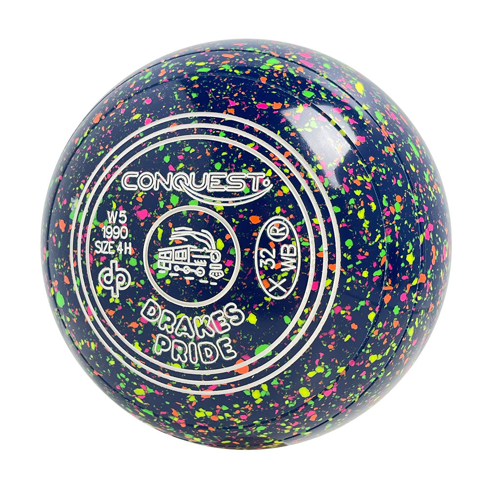 Drakes Pride Conquest Lawn Bowls Size 4 Heavy Non-Gripped - Mid Blue/Fluro  W5-1990