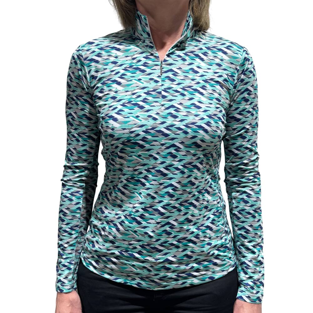EPNY Womens Long Sleeve Geo Print Zip Polo - Inky Multi