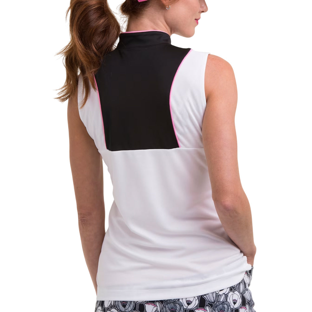 EPNY Womens Sleeveless Polo Mandarin Collar - White/Multi