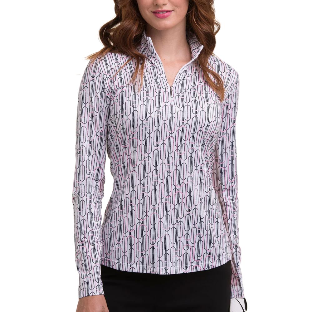 EPNY Womens Long Sleeve Dot Deco Geo Polo - White/Multi