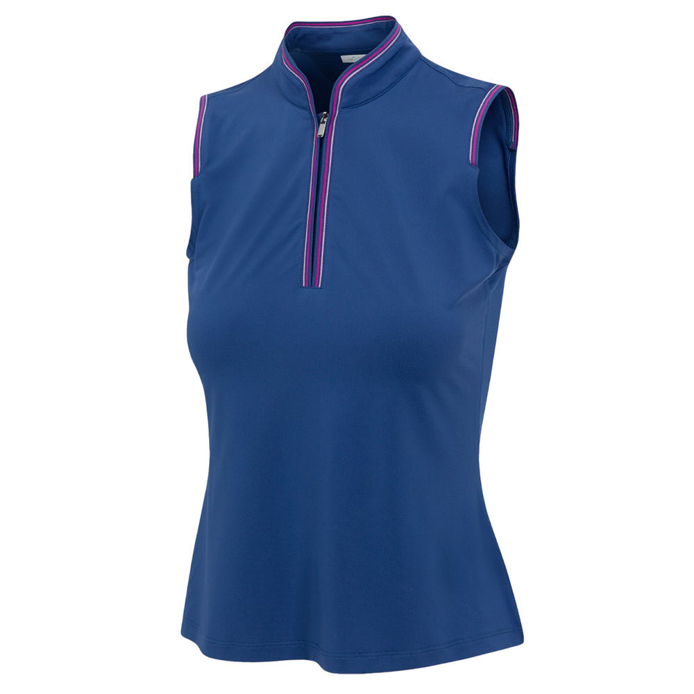 Greg Norman Ladies Drive Tipped  Sleeveless Zip Polo - Navy Horizon
