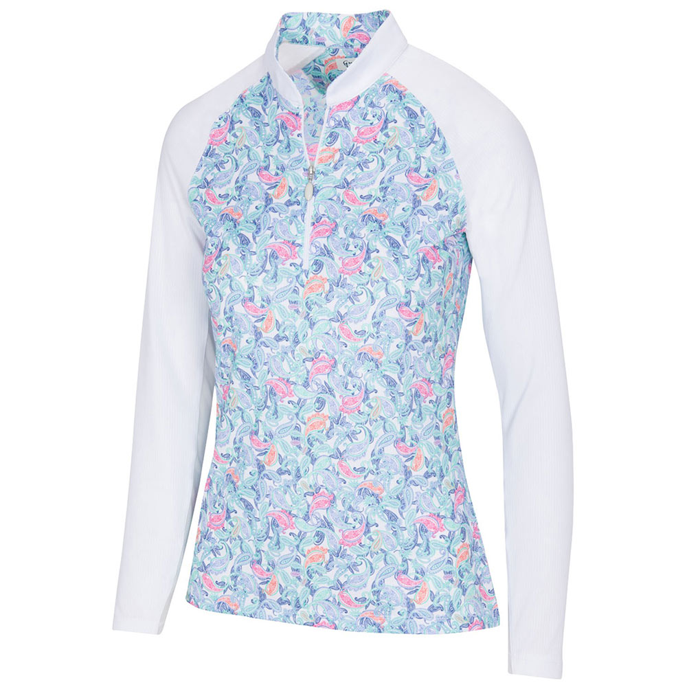 Greg Norman Ladies Paisley Print 1/4 Zip Long Sleeve Polo