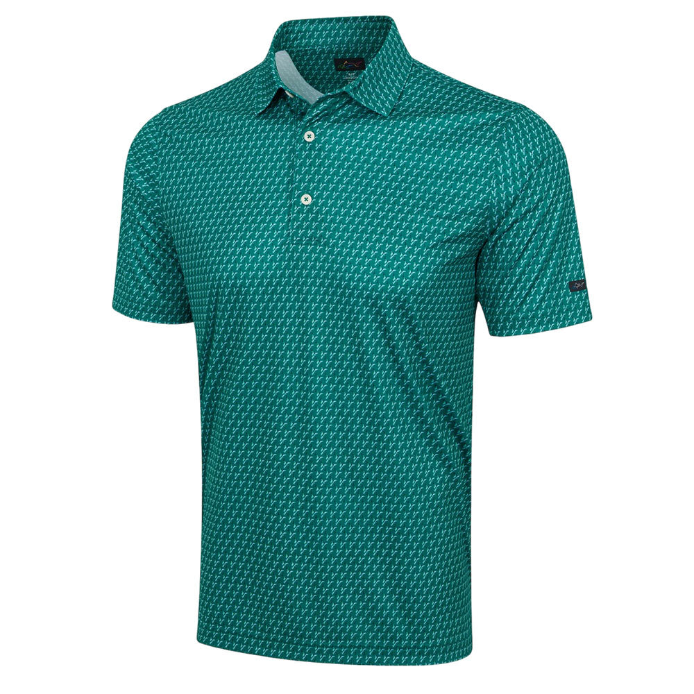 Greg Norman Mens Golf Club Print Short Sleeve Polo - Alpine Green