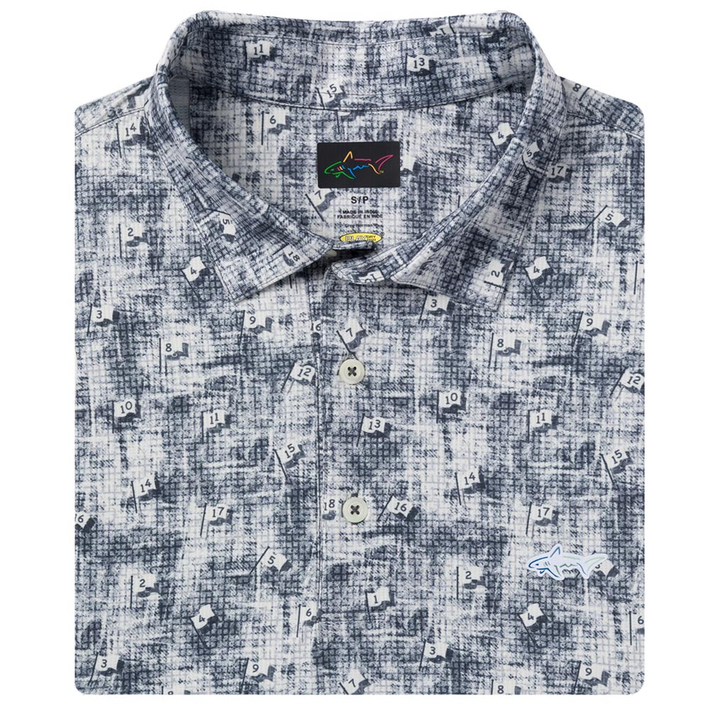 Greg Norman Mens Golf Flags Short Sleeve Polo - Black