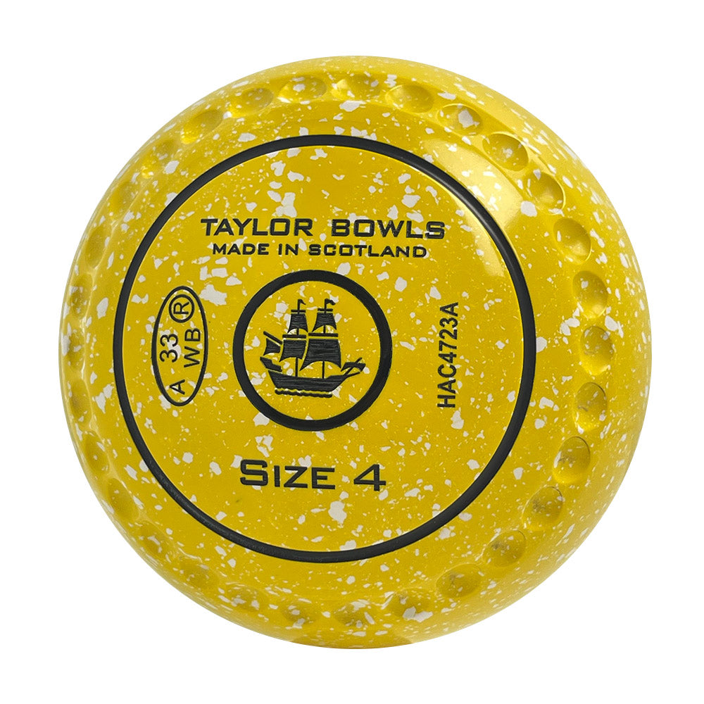 Taylor GTR Lawn Bowls Size 4 Heavy Gripped Yellow/White - HAC4723A
