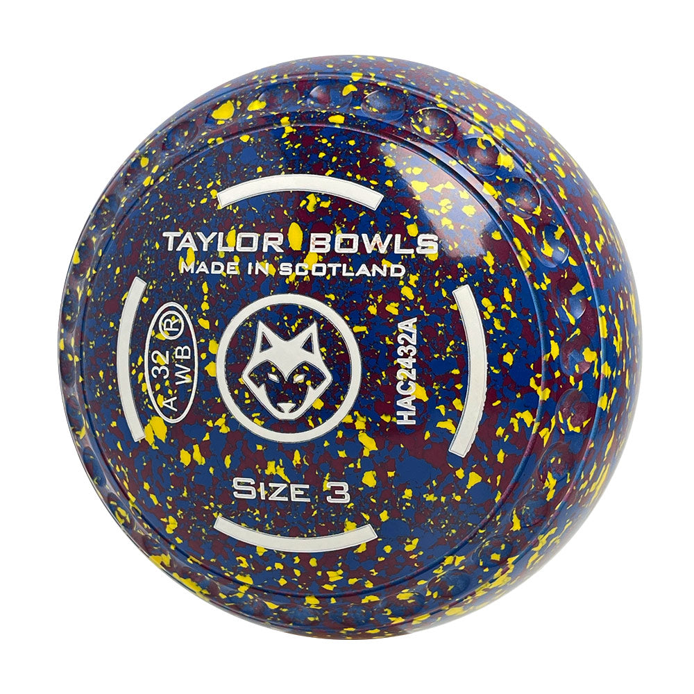 Taylor SR Lawn Bowls Size 3 Heavy Gripped Blue/Maroon/Yellow - HAC2432A