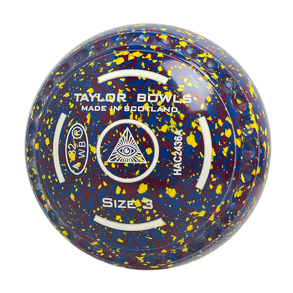 Taylor SR Lawn Bowls Size 3 Heavy Gripped Blue/Maroon/Yellow - HAC2436A