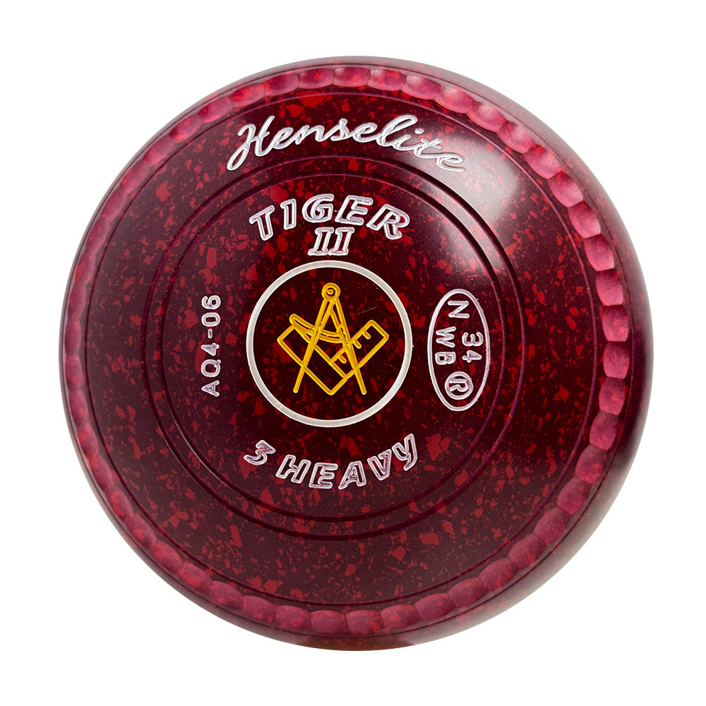 Henselite Tiger II Lawn Bowls Size 3 Heavy Gripped - Ruby Rich - AQ4-06