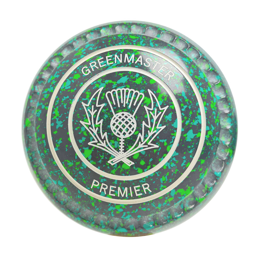 Greenmaster Premier Lawn Bowls Size 4 Heavy Gripped Grey/Blue/Lime - AC1114A