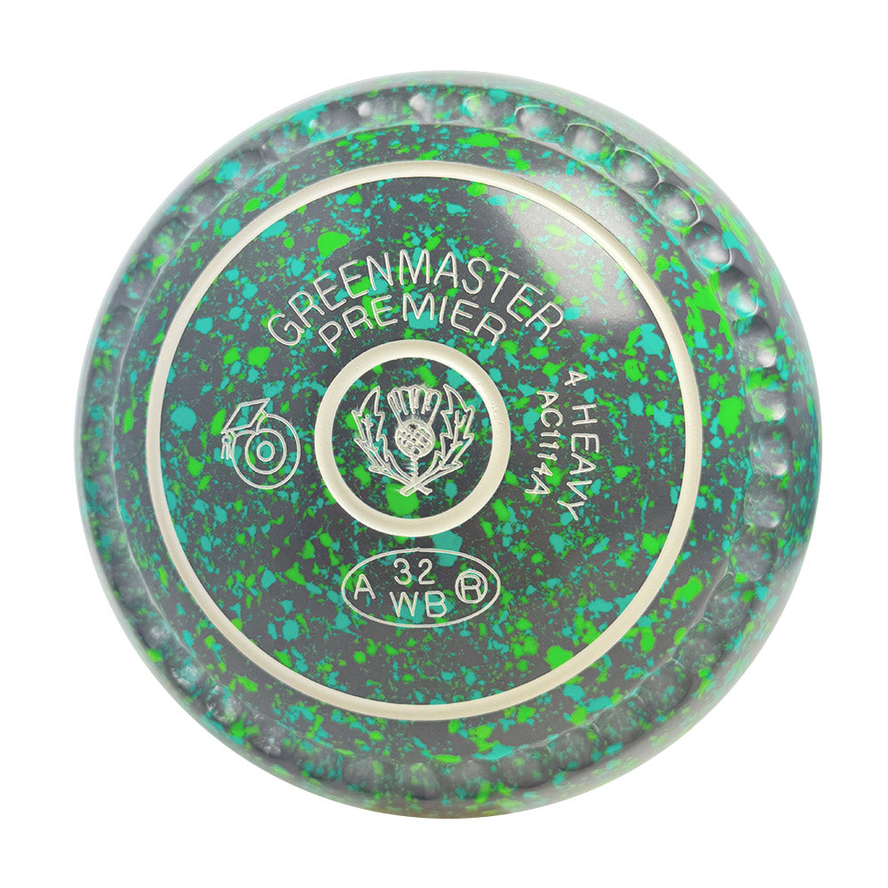 Greenmaster Premier Lawn Bowls Size 4 Heavy Gripped Grey/Blue/Lime - AC1114A