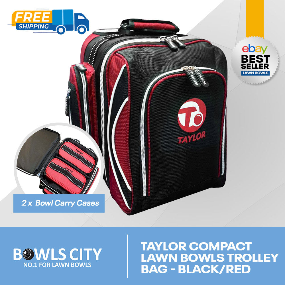 INCL. POST! Taylor Black/Red Compact Trolley Bowls Bag on wheels.