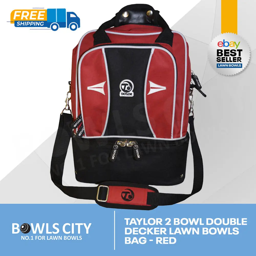FREE POSTAGE! Taylor Red 2 Bowls Bag with storage. Pefect for pennants. - Bowls City