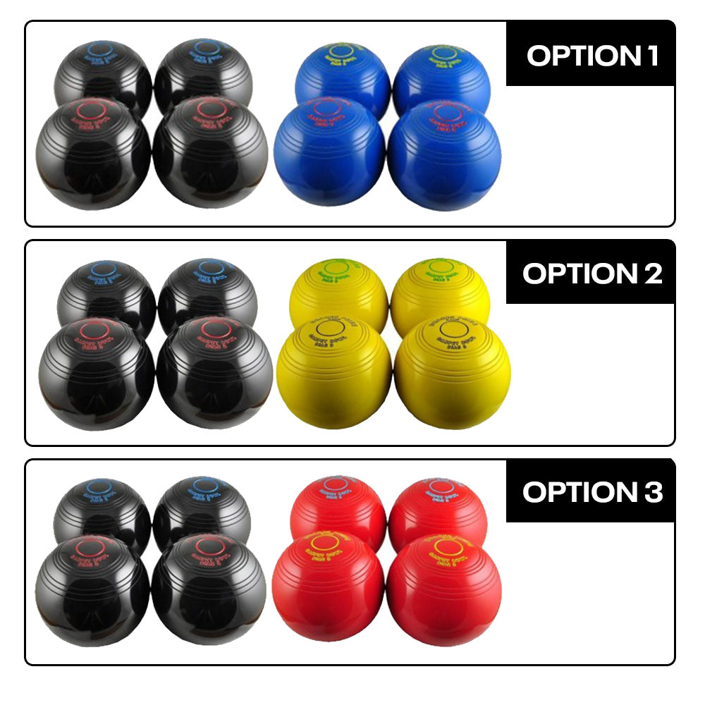 Drakes Pride 3 7/8" Carpet Bowls Set - 4 Black & 4 Coloured Bowls Drakes Pride