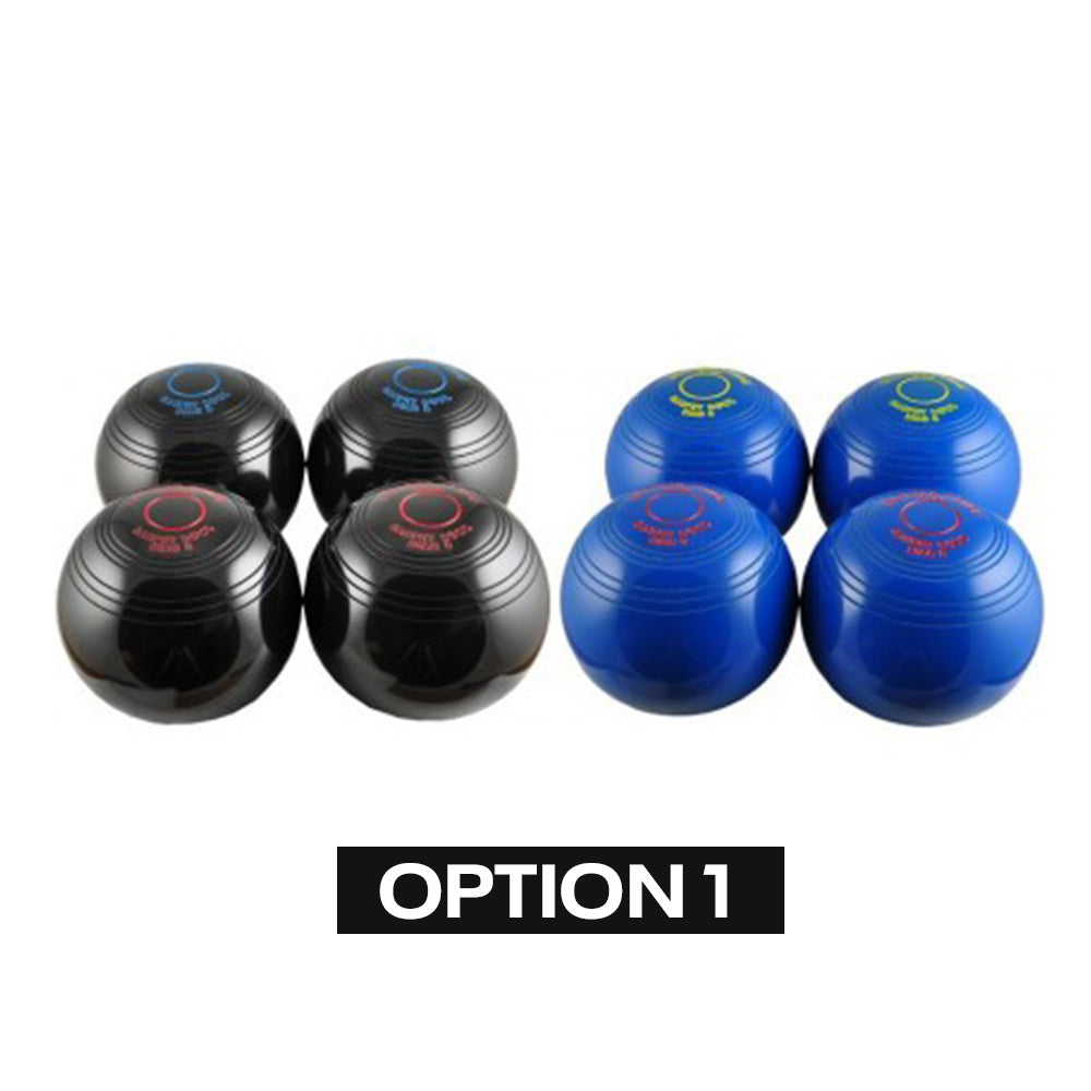 Drakes Pride 3 7/8" Carpet Bowls Set - 4 Black & 4 Coloured Bowls Drakes Pride