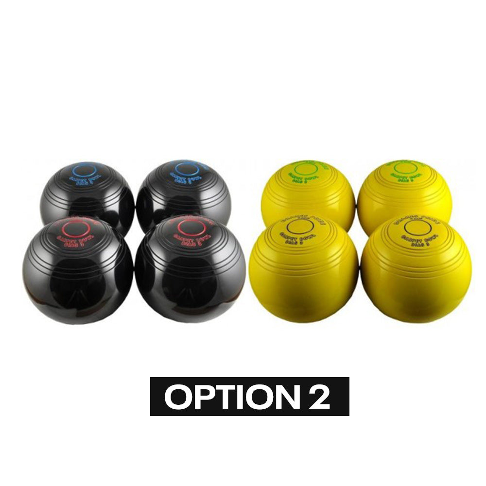 Drakes Pride 3 7/8" Carpet Bowls Set - 4 Black & 4 Coloured Bowls Drakes Pride