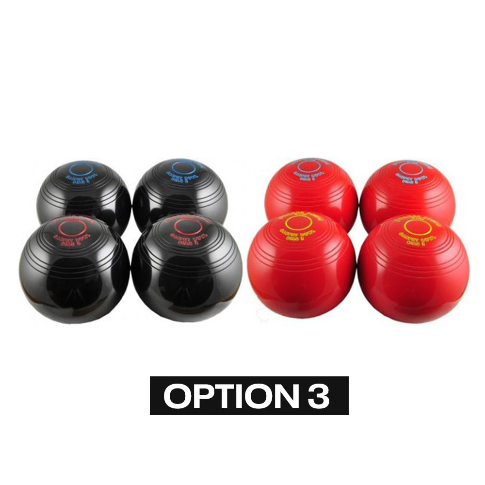 Drakes Pride 3 7/8" Carpet Bowls Set - 4 Black & 4 Coloured Bowls Drakes Pride