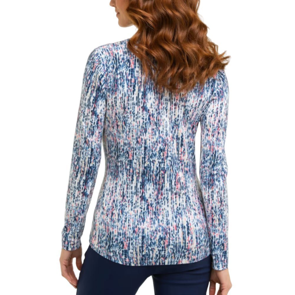 EPNY Womens Long Sleeve Dash Print Polo - White/Multi