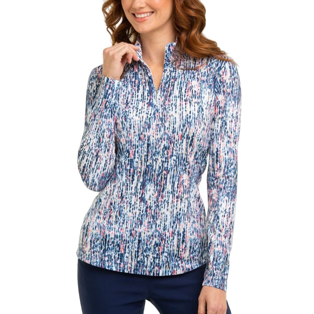 EPNY Womens Long Sleeve Dash Print Polo - White/Multi