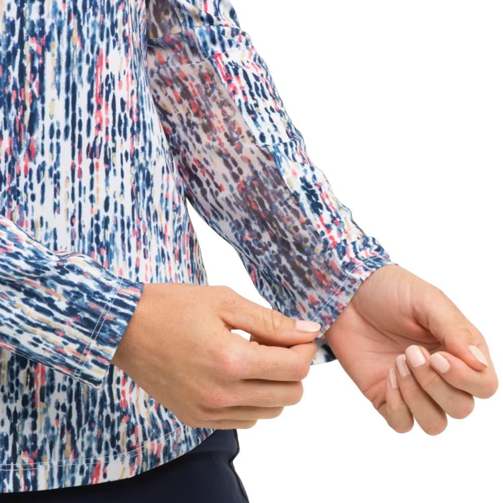 EPNY Womens Long Sleeve Dash Print Polo - White/Multi