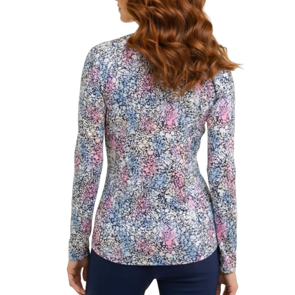 EPNY Womens Long Sleeve Marble Print Polo - Inky Multi