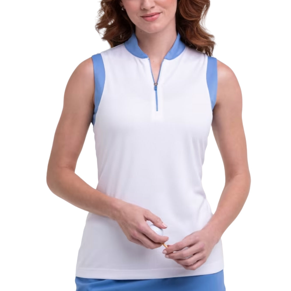 EPNY Womens Sleeveless Polo Mandarin Collar - White/Multi