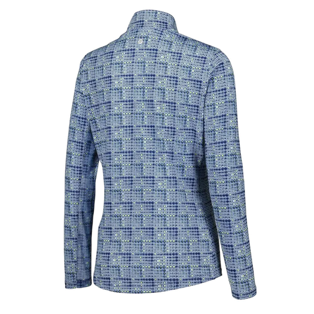 EPNY Womens Long Sleeve Geo Grid Print Polo - Inky/Multi