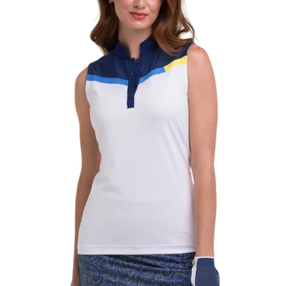 EPNY Womens Sleeveless Split Mesh Polo - White/Navy