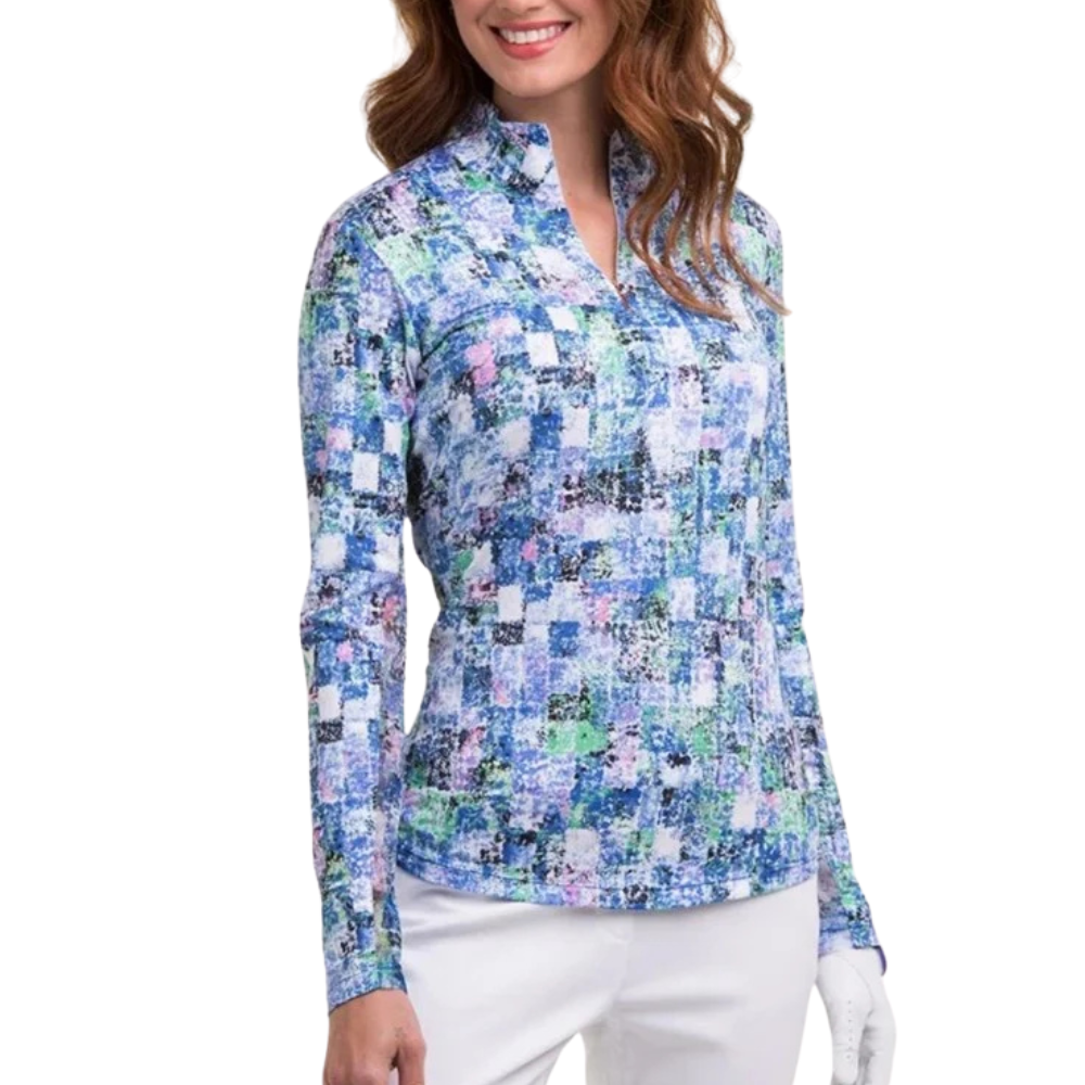 EPNY Womens Long Sleeve Watercolour Sponge Print Polo - Fresh Paint