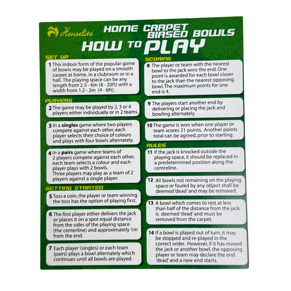 Henselite Indoor Carpet Bowls (Set Of 8 plus Jack )