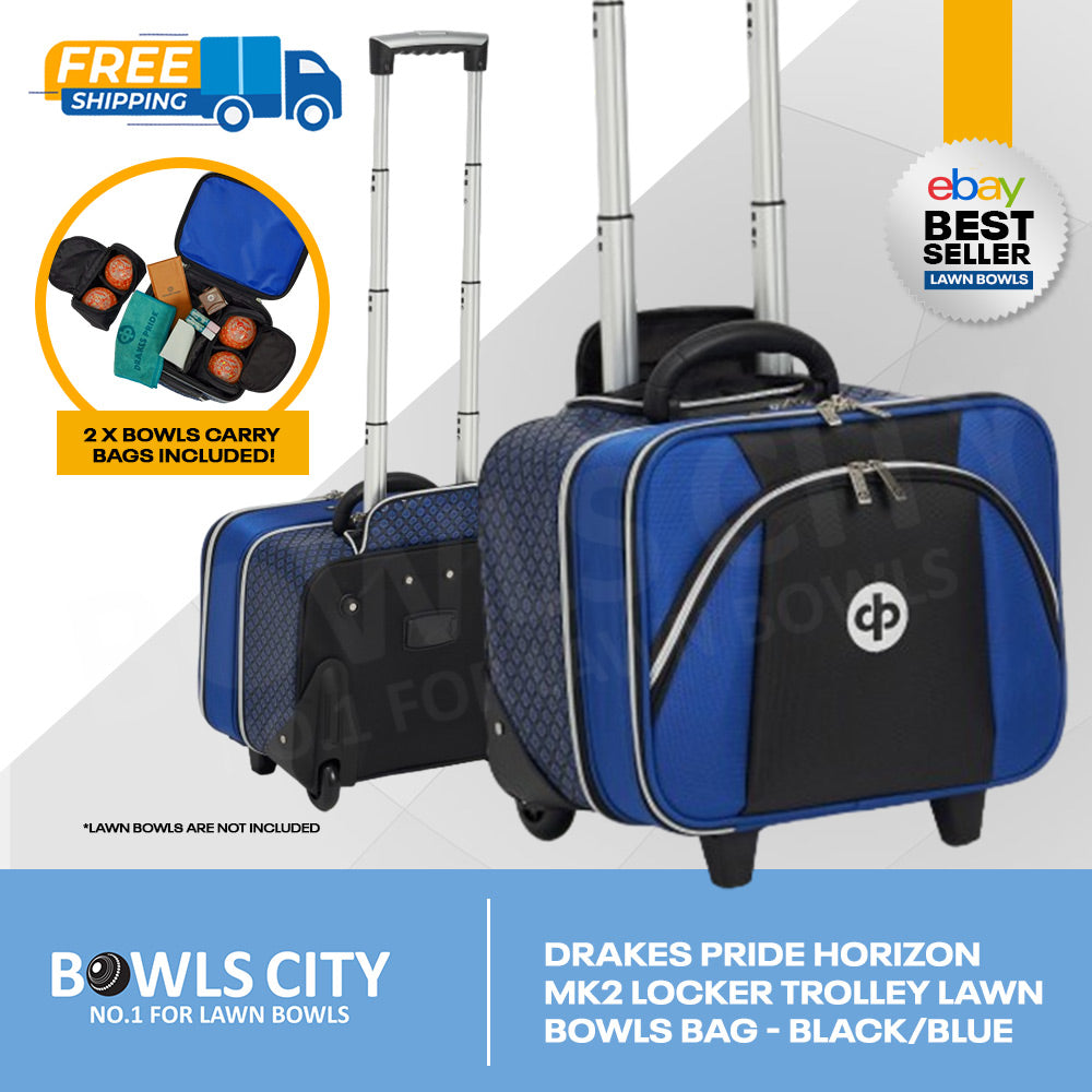 New Horizon Black/Blue Mid Size 4 Lawn Bowls Trolley Bag + 2 x 2 bowls carriers