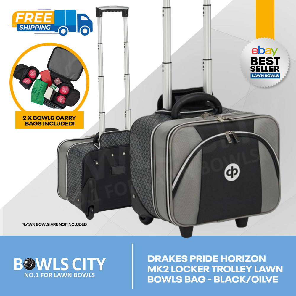 New Horizon Black/Olive Mid Size 4 Lawn Bowls Trolley Bag + 2 x 2 bowls carriers
