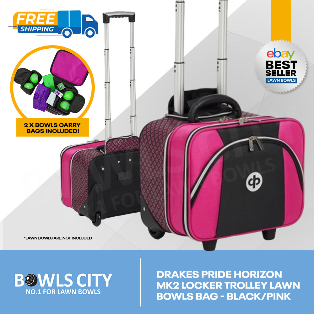 New Horizon Black/Pink Mid Size 4 Lawn Bowls Trolley Bag  + 2 x 2 bowls carriers