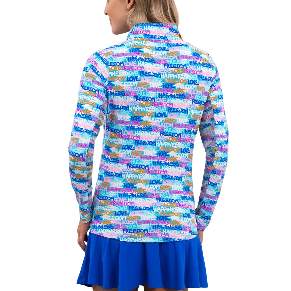 Ibkul Womens Happiness Mock Neck Polo