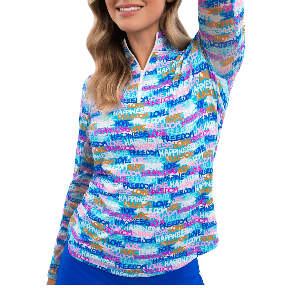 Ibkul Womens Happiness Mock Neck Polo