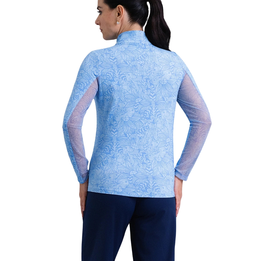 Ibkul Ladies Annie Print Long Sleeve Mock Polo - Peri/Light Peri