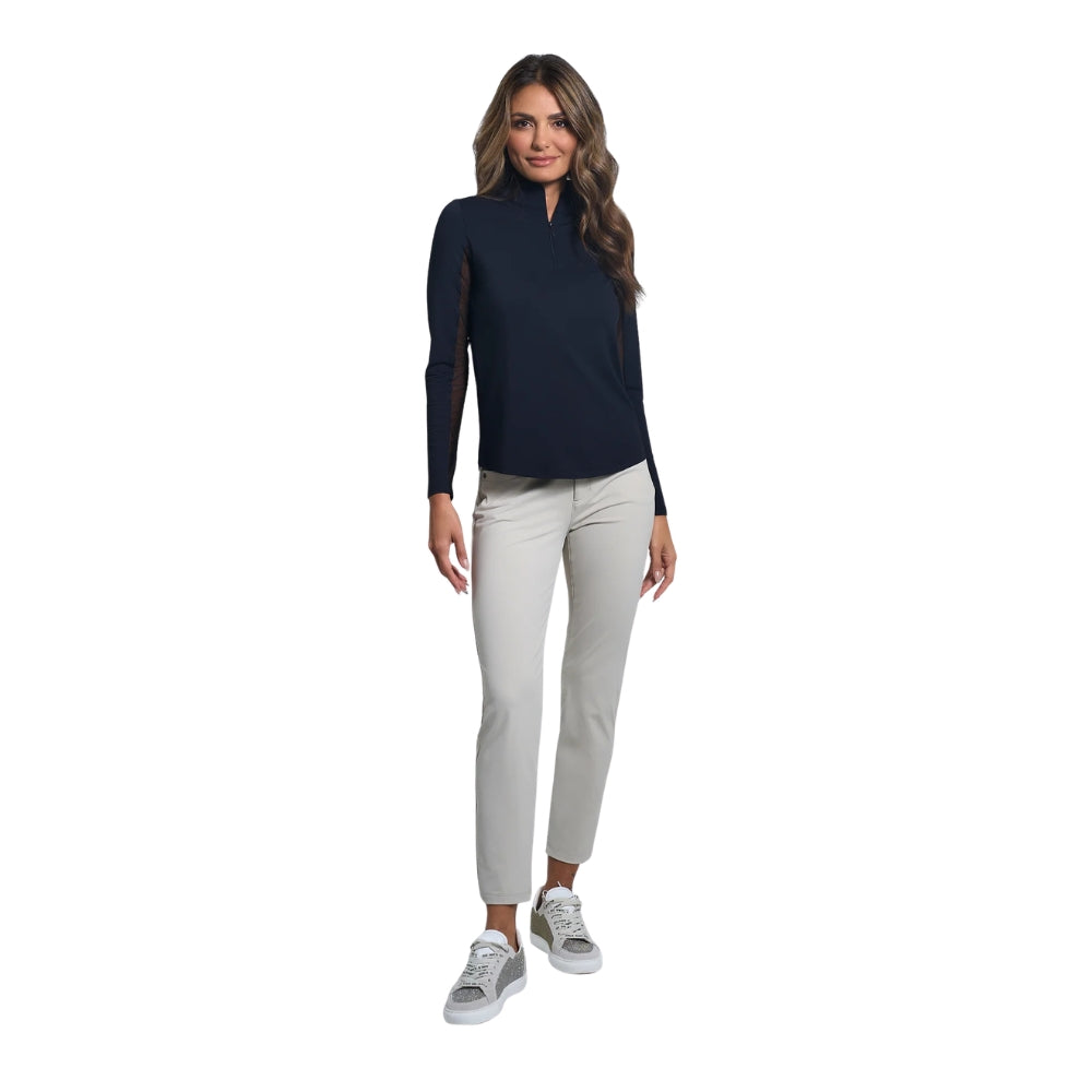 Ibkul Ladies Long Sleeve Mock Polo - Black