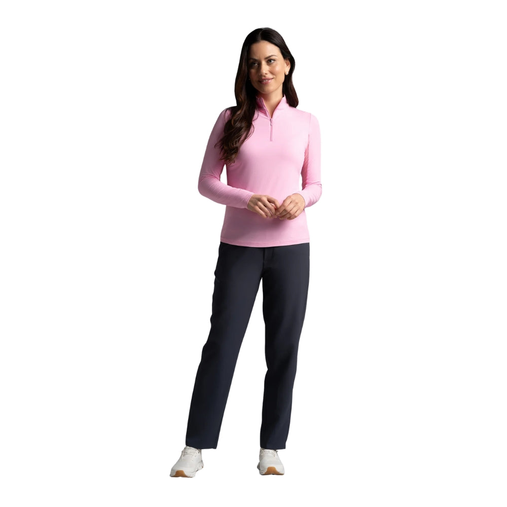 Ibkul Ladies Long Sleeve Mock Polo - Candy Pink