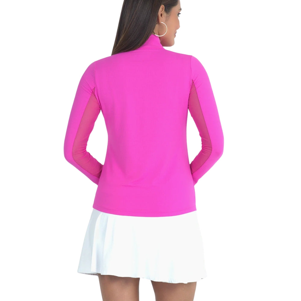 Ibkul Ladies Long Sleeve Mock Polo - Hot Pink