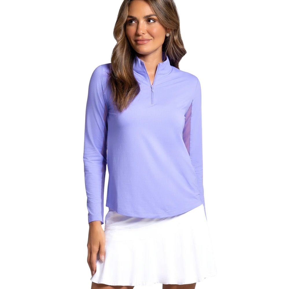 Ibkul Ladies Long Sleeve Mock Polo - Lavender