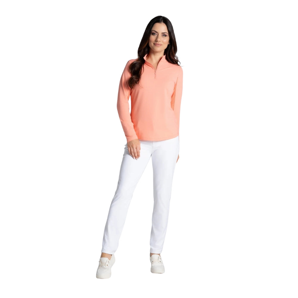 Ibkul Ladies Long Sleeve Mock Polo - Peach