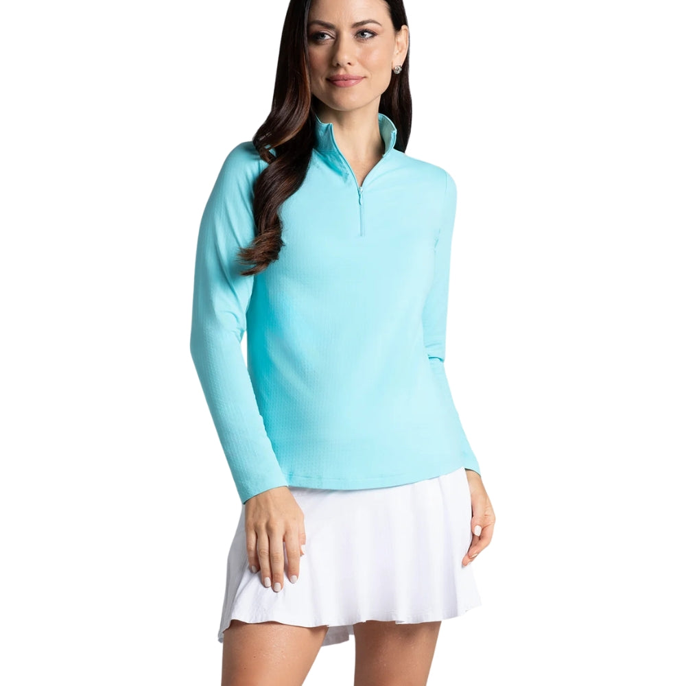 Ibkul Ladies Long Sleeve Mock Polo - Seafoam