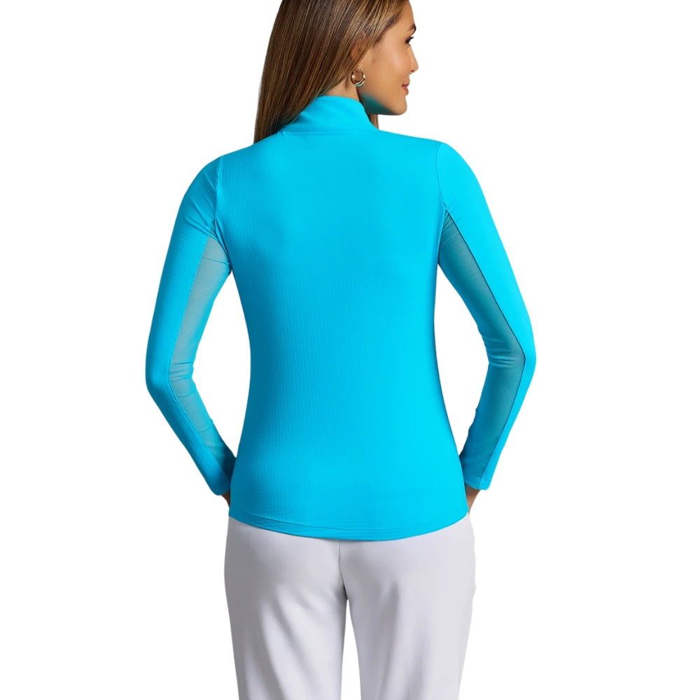 Ibkul Ladies Long Sleeve Mock Polo - Turquoise