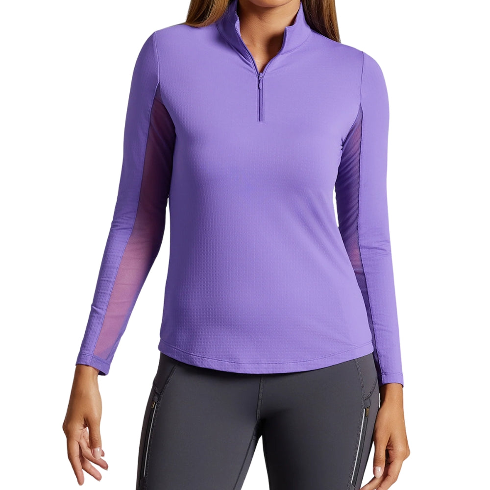 Ibkul Womens Long Sleeve Mock Polo - Plum