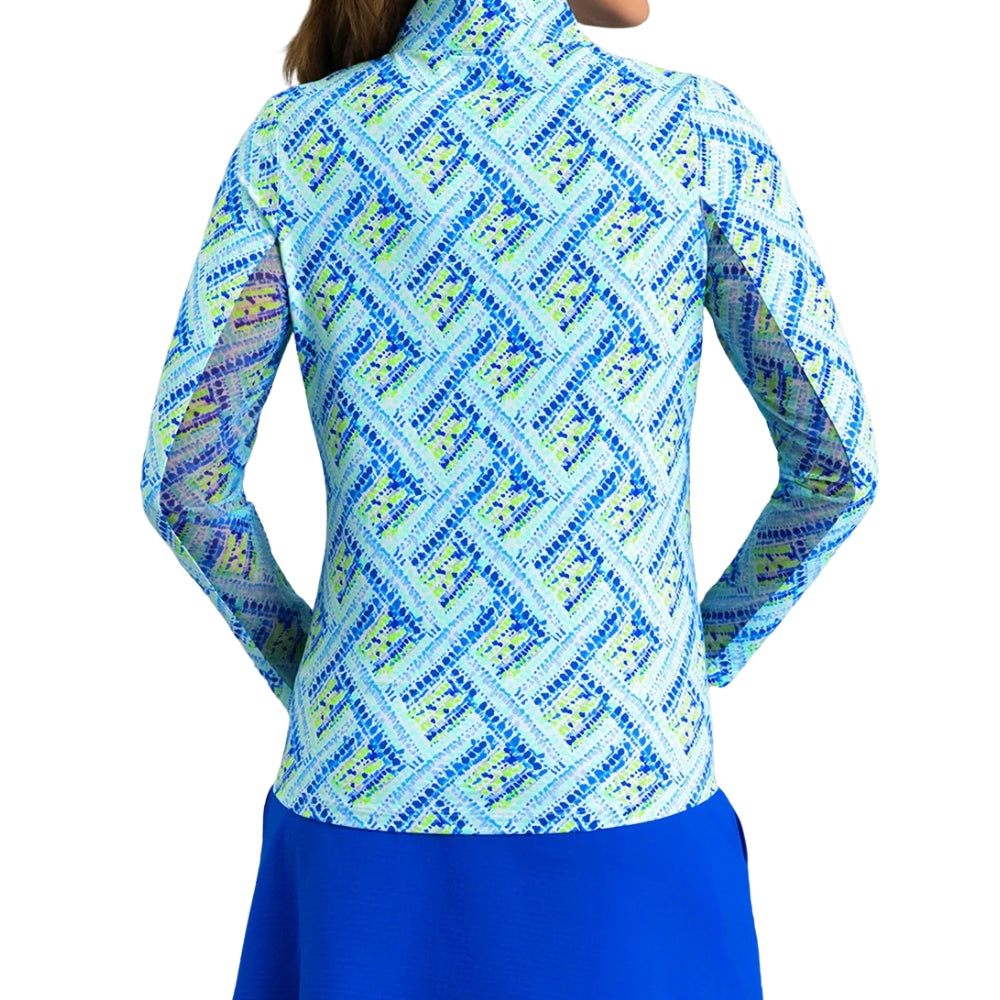 Ibkul Womens Nina Long Sleeve Print Polo - Blue Multi