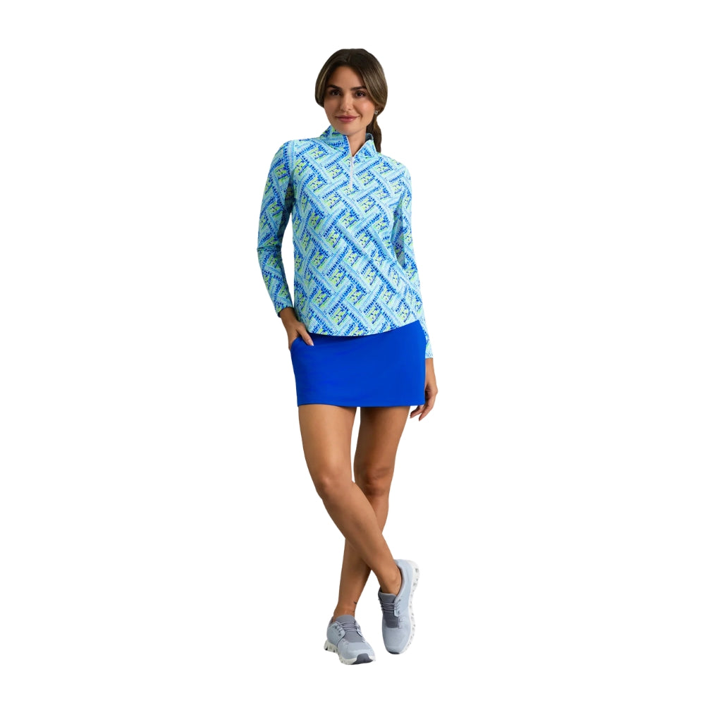 Ibkul Womens Nina Long Sleeve Print Polo - Blue Multi