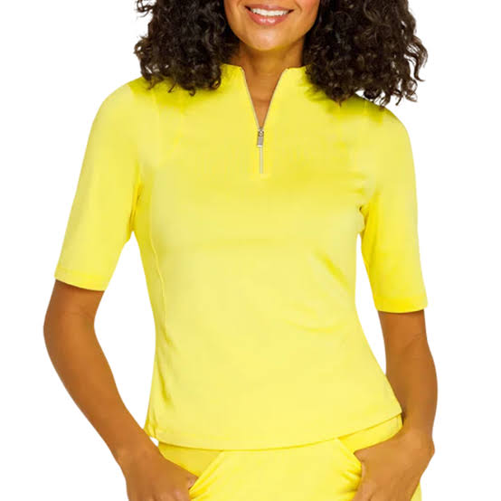 Tail Womens Jenae Funnel Neck Short Sleeve Polo - Yellow